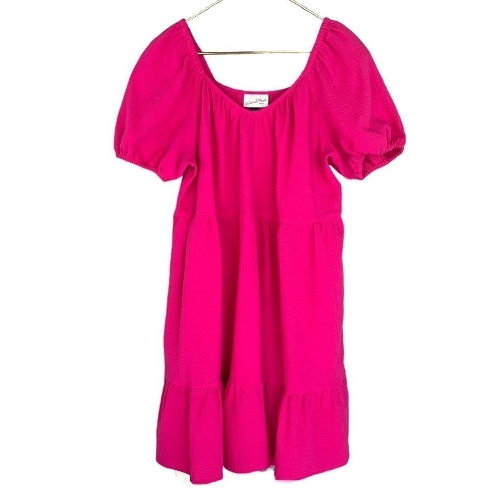 Universal Thread Hot Pink Puff Sleeve Tiered Babydoll Mini Dress Medium